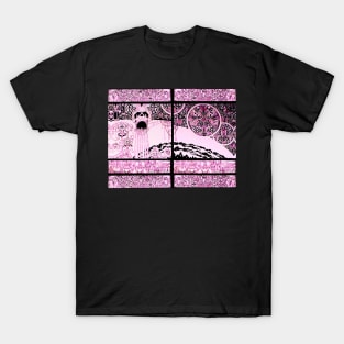 PINK BLACK SKULL, BUTTERFLIES,OWLS AND FANTASTIC CREATURES Psychedelic Fantasy T-Shirt